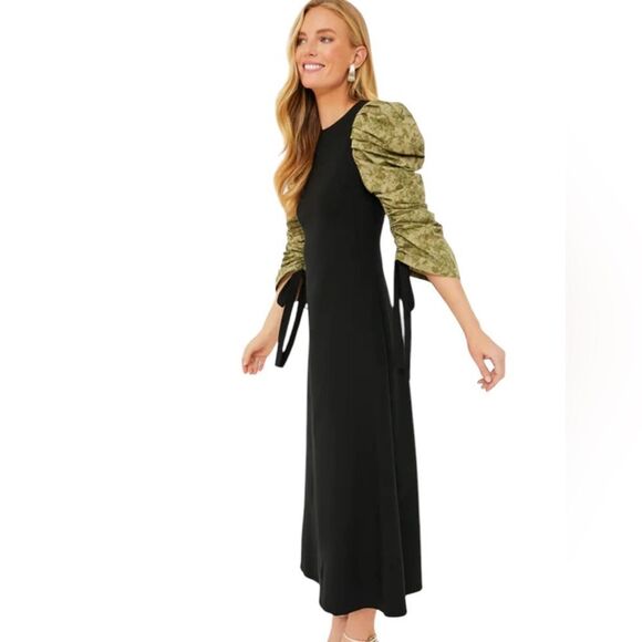 Tuckernuck HYACINTH HOUSE Black Juliet Maxi Dress with Green Printed Sleeves XS - Picture 2 of 7